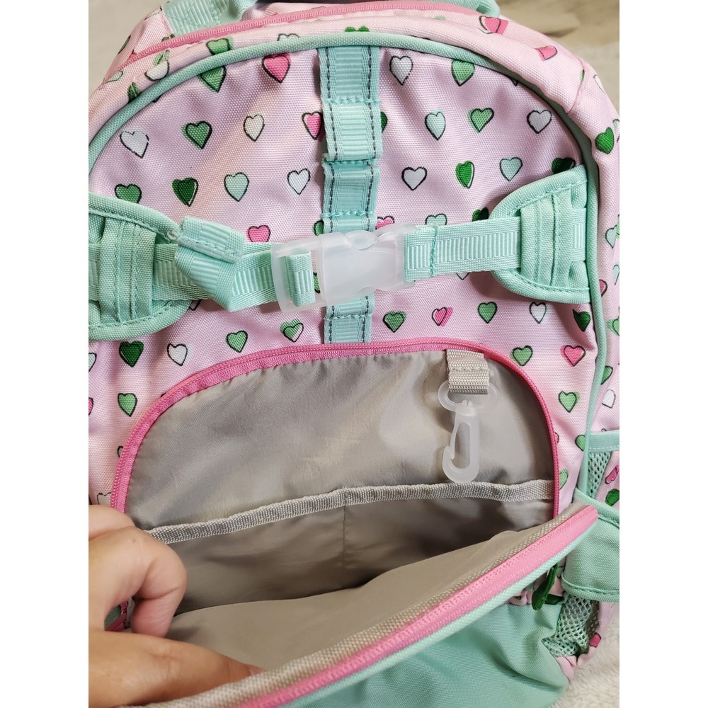 Pottery Barn Kids Roller Rabbit Pink Mint Hearts Backpack Lunch Bag Sack School - Picture 5 of 15